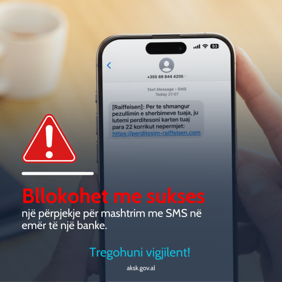 Rast i bllokuar me sukses nga AKSK: sulm keqdashës nëpërmjet SMS (smishing).